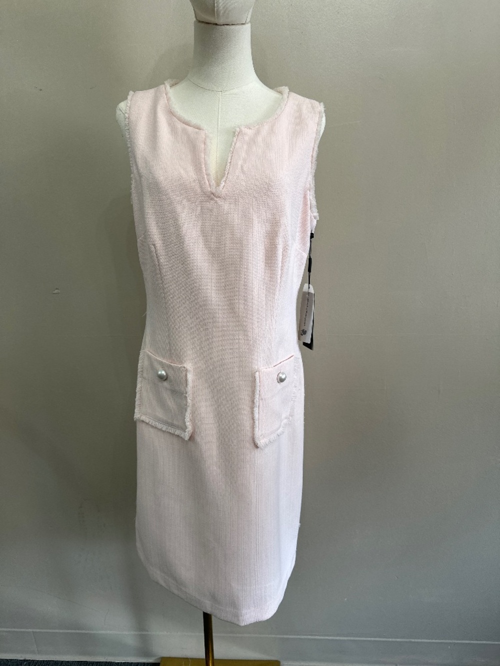 Karl Lagerfeld Paris Pink Tweed Sheath Dress Zip Pockets Lined Size 10 (NWT)